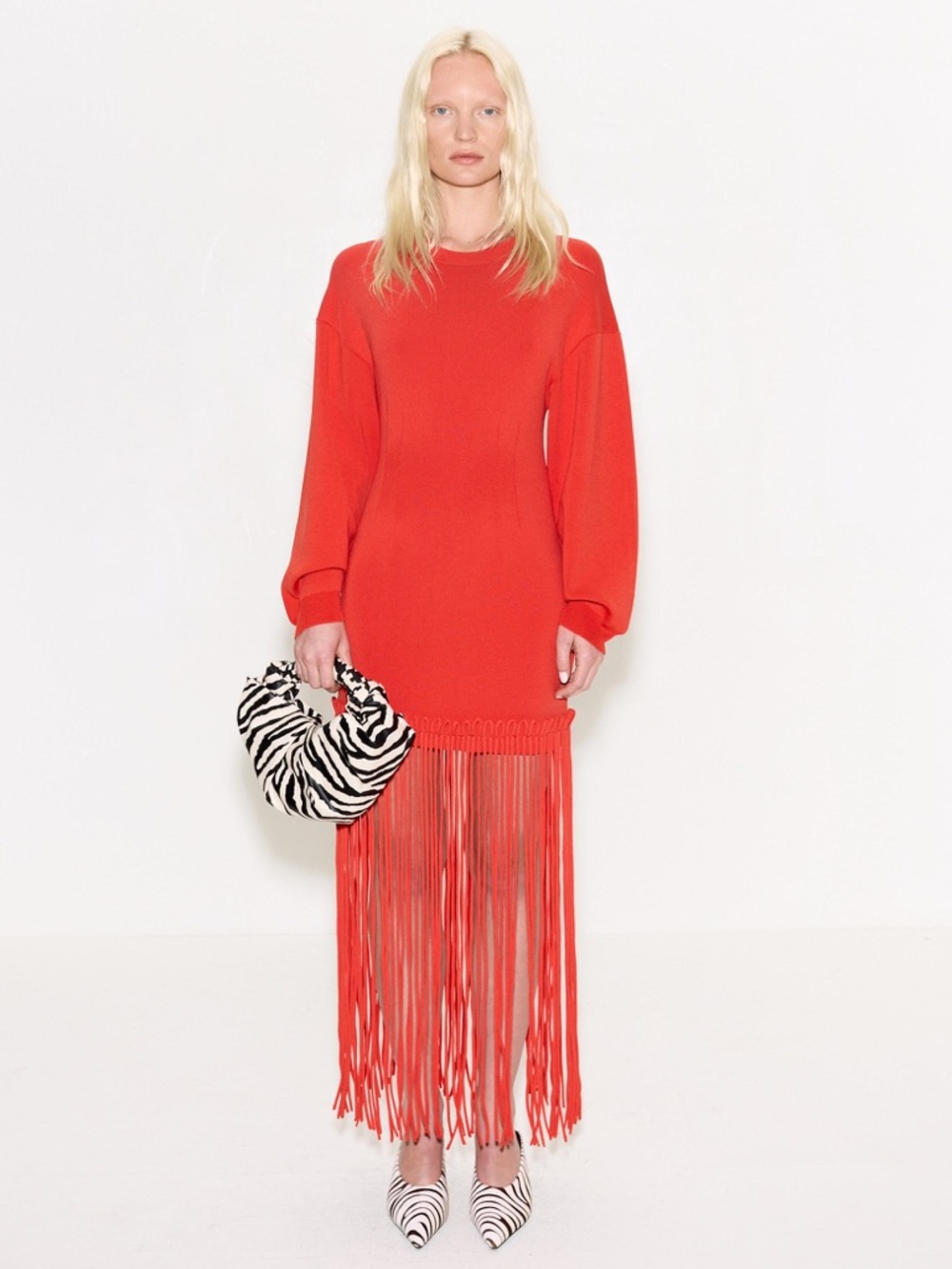 Simon Miller Wallis Knit Fringe Dress in Coral Red